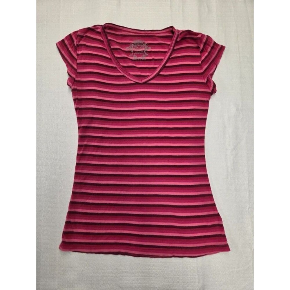 Vintage Y2K No Boundaries Pink Striped V-Neck (Womens Medium)